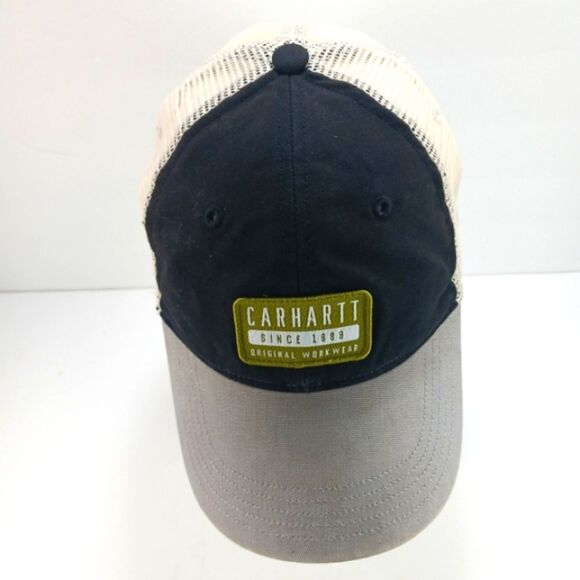 Carhartt Mens Canvas Mesh- Back Trucker Cap Branded Patch Snap Close Black/Grey - Picture 3 of 9